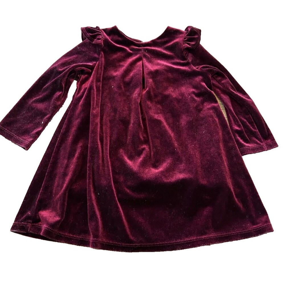 Mothercare Baby Girl size 12-18 Months Burgundy Velvet Ruffle Trim Dress
